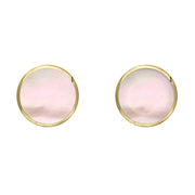 9ct Yellow Gold Pink Mother of Pearl 6mm Classic Medium Round Stud Earrings, E003.