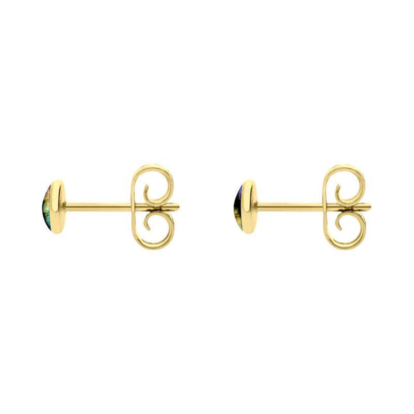9ct Yellow Gold Spectrolite 4mm Classic Small Round Stud Earrings, E001.
