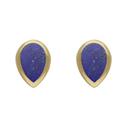 9ct Yellow Gold Sterling Silver Lapis Lazuli Stepping Stones Pear Stud Earrings E1294