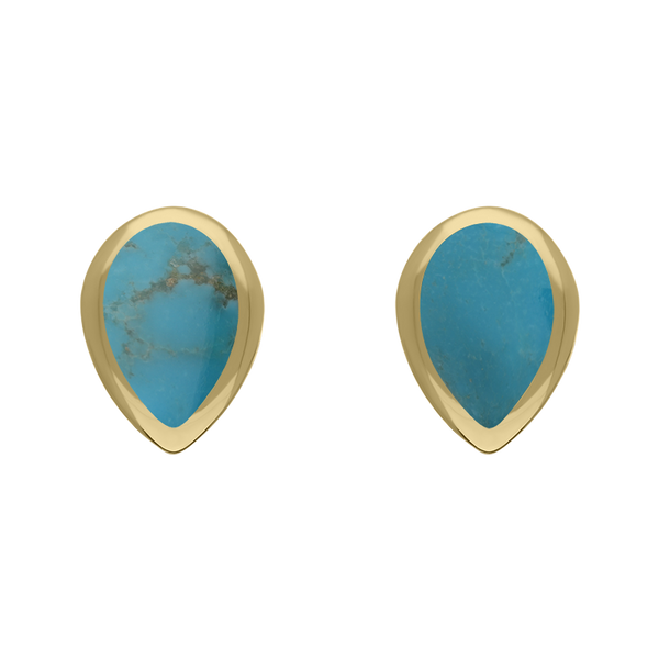 9ct Yellow Gold Sterling Silver Turquoise Stepping Stones Pear Stud Earrings E1294