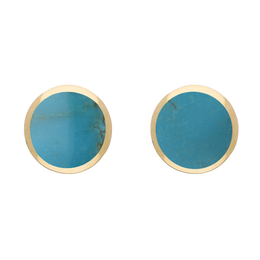 9ct Yellow Gold Sterling Silver Turquoise Stepping Stones Round Stud Earrings E1292