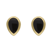 9ct Yellow Gold Sterling Silver Whitby Jet Stepping Stones Pear Stud Earrings E1294