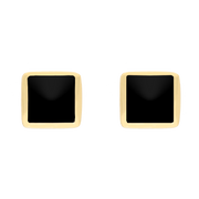 9ct Yellow Gold Sterling Silver Whitby Jet Stepping Stones Square Stud Earrings E1295
