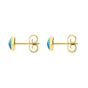 9ct Yellow Gold Turquoise 5mm Classic Small Round Stud Earrings. E002.
