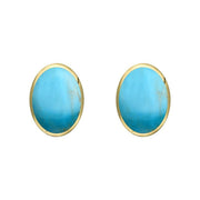 9ct Yellow Gold Turquoise 7 x 5mm Classic Small Oval Stud Earrings, E005.