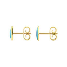 9ct Yellow Gold Turquoise 7 x 5mm Classic Small Oval Stud Earrings, E005.