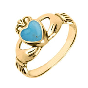 9ct Yellow Gold Turquoise Claddagh Set Ring, R074