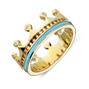 9ct Yellow Gold Turquoise Diamond Tiara Patterned Band Ring. R1222.