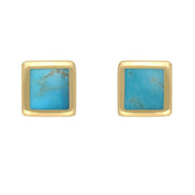 9ct Yellow Gold Turquoise Dinky Square Stud Earrings, E034.