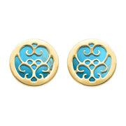 9ct Yellow Gold Turquoise Flore Filigree Earrings, E1782