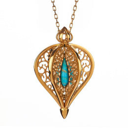 9ct Yellow Gold Turquoise Flore Filigree Small Necklace P2338C
