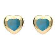 9ct Yellow Gold Turquoise Framed Heart Stud Earrings. E432.