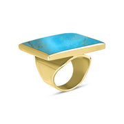 9ct Yellow Gold Turquoise Large Square Ring, R605._2