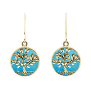 9ct Yellow Gold Turquoise Round Large Leaves Tree of Life Two Piece Set, S062.