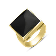 9ct Yellow Gold Whitby Jet Small Square Ring, R603.
