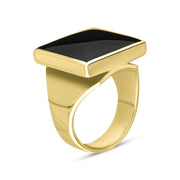 9ct Yellow Gold Whitby Jet Small Square Ring, R603_2