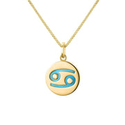 9ct Yellow Gold Turquoise Zodiac Cancer Round Necklace, P3603.