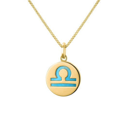 9ct Yellow Gold Turquoise Zodiac Libra Round Necklace, P3606.