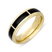 9ct Yellow Gold Whitby Jet 1mm Gap Channel 8mm Wedding Band Ring. R587.