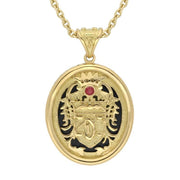 9ct Yellow Gold Whitby Jet Blood Red Ruby Commemorative Dracula Necklace