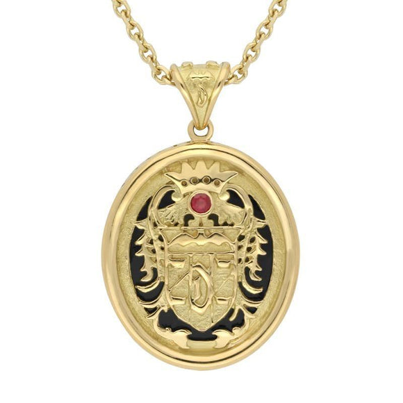 9ct Yellow Gold Whitby Jet Blood Red Ruby Commemorative Dracula Necklace