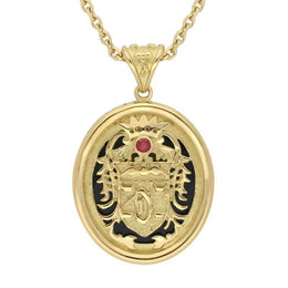 9ct Yellow Gold Whitby Jet Blood Red Ruby Commemorative Dracula Necklace