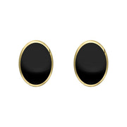 9ct Yellow Gold Whitby Jet Classic Small Oval Stud Earrings, E005.