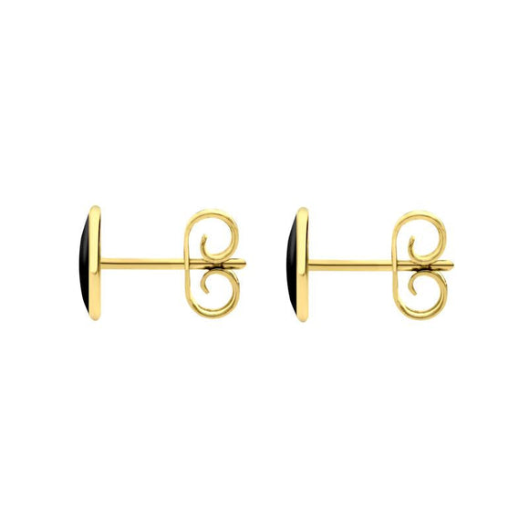 9ct Yellow Gold Whitby Jet Classic Small Oval Stud Earrings, E005.