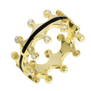 9ct Yellow Gold Whitby Jet Diamond Tiara Double Band Ring. R1234.