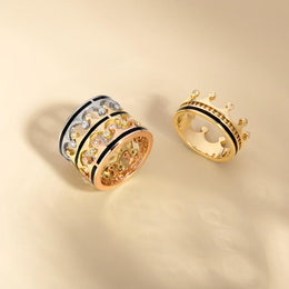 9ct Yellow Gold Whitby Jet Diamond Tiara Double Band Ring. R1234.