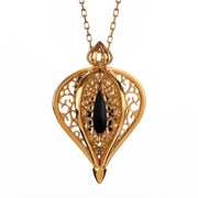 9ct Yellow Gold Whitby Jet Flore Filigree Small Necklace P2338C