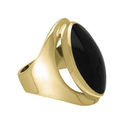 9ct Yellow Gold Whitby Jet Medium Oval Ring. R012.