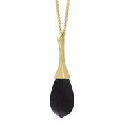 9ct Yellow Gold Whitby Jet Oblong Bomb Drop Necklace, P3371.