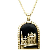 9ct Yellow Gold Whitby Jet Whitby Abbey Necklace, P2114.