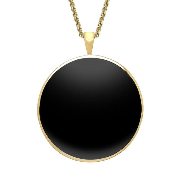 9ct Yellow Gold Whitby Jet Round Classic Large Necklace