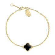 9ct Yellow Gold Whitby Jet Bloom Four Leaf Clover Ball Edge Chain Bracelet, B1154.