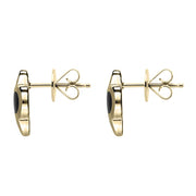 9ct Yellow Gold Whitby Jet Bloom Four Leaf Clover Stud Earrings, E2465.