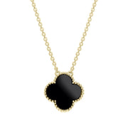 W Hamond 9ct Yellow Gold Whitby Jet Bloom Large Four Leaf Clover Ball Edge Chain Necklace, N1043.