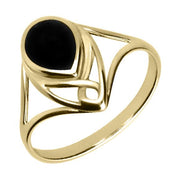 00115548 9ct Yellow Gold Whitby Jet Pear Shaped Celtic Ring, R845.