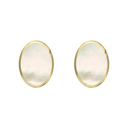 9ct Yellow Gold White Mother of Pearl 7 x 5mm Classic Small Oval Stud Earrings, E005.