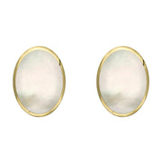 9ct Yellow Gold White Mother of Pearl 8 x 10mm Classic Large Oval Stud Earrings, E007.