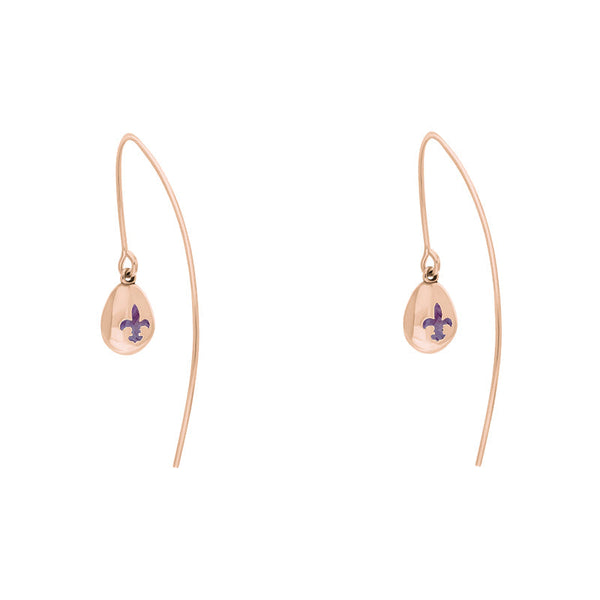 9ct Rose Gold Blue John Fleur De Lis Disc Drop Earrings, E1373.