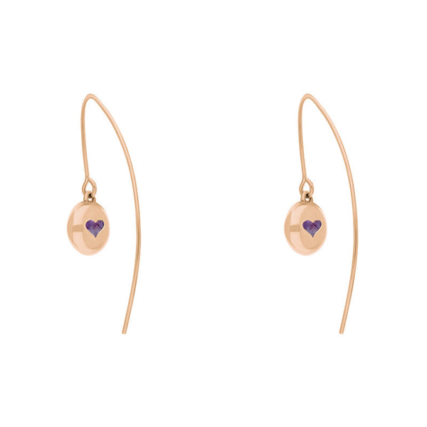 9ct Rose Gold Blue John Heart Disc Drop Earrings, E1372.