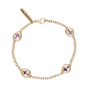 9ct Rose Gold Blue John Oval Cross Detail Four Stone Bracelet, B799.