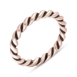 9ct Rose Gold Stepping Stones Twisted Rope Stacking Ring, R617.