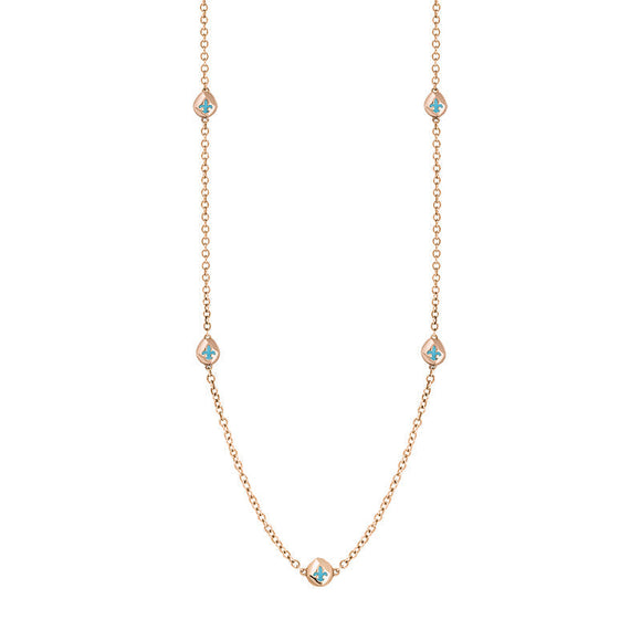 9ct Rose Gold Turquoise Fleur De Lis Link Disc Chain Necklace