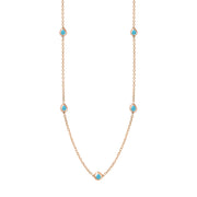 9ct Rose Gold Turquoise Fleur De Lis Link Disc Chain Necklace