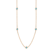 9ct Rose Gold Turquoise Fleur De Lis Link Disc Chain Necklace