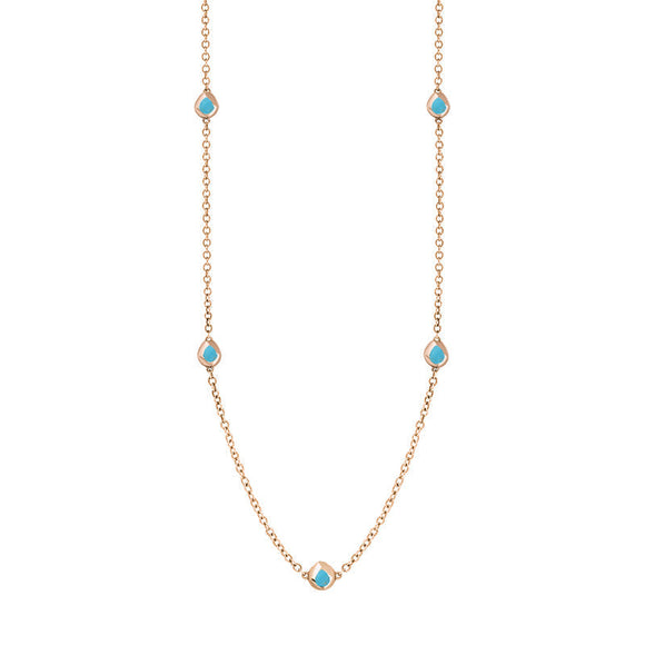 9ct Rose Gold Turquoise Fleur De Lis Link Disc Chain Necklace
