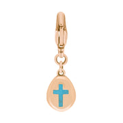 9ct Rose Gold Turquoise Pear Shaped Cross Clip Charm, G664.
